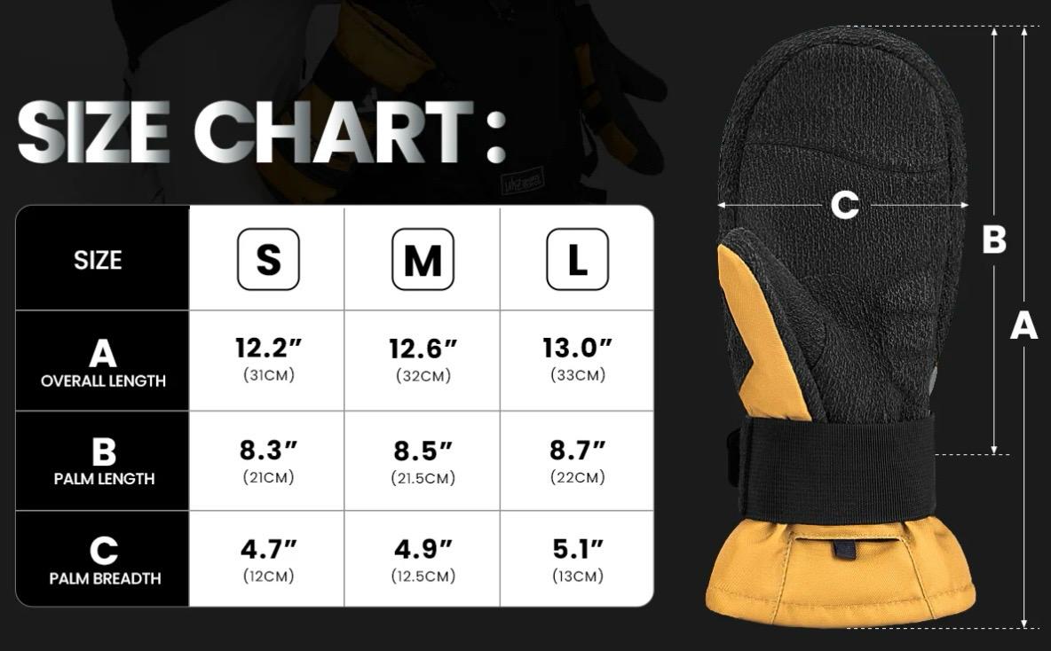 Mittens size chart